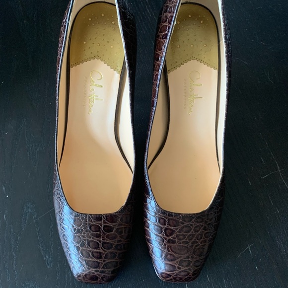 Cole Haan Shoes - Cole Haan Brown Crocodile-Embossed Heels